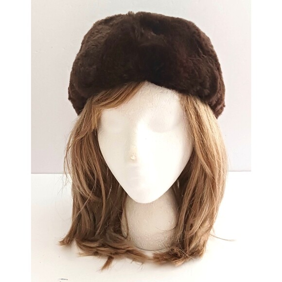 VTG 50s Macys Little Shop Pillbox Hat Brown Sheared Rabbit Fur O/S main image 8